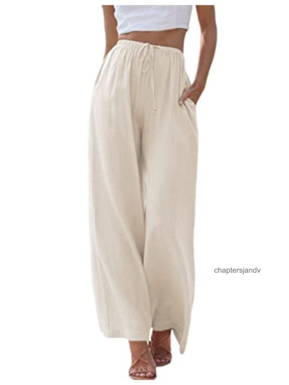 Wide Leg Linen Palazzo Pants High Waisted Drawstring Flowy Beach Trousers